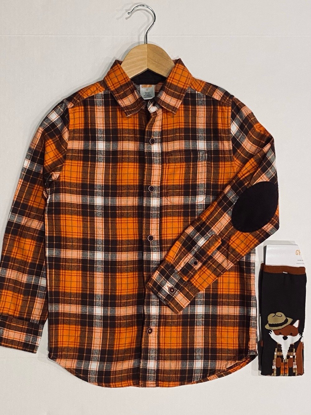 Gymboree Boys ‘Harvest’ Plaid Flannel Button Down Shirt With Fox Socks Size 6